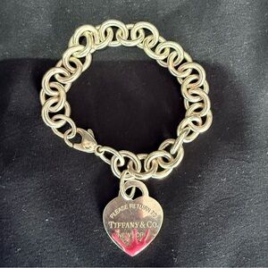 Return To Tiffany & Co. 7” Silver Heart Charm Bracelet Sterling Silver